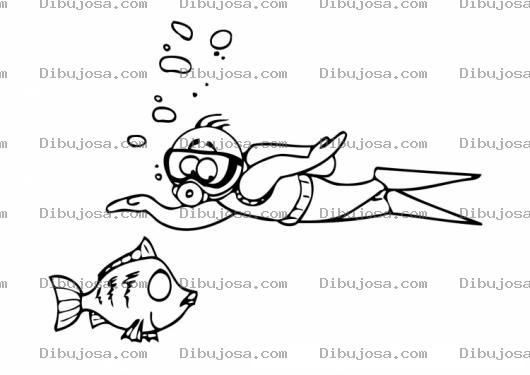Dibujo para colorear Dibujo De Un Buzo Beceando En El Mar Con Un Pez Para Colorear