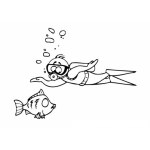 Dibujo para colorear Dibujo De Un Buzo Beceando En El Mar Con Un Pez Para Colorear