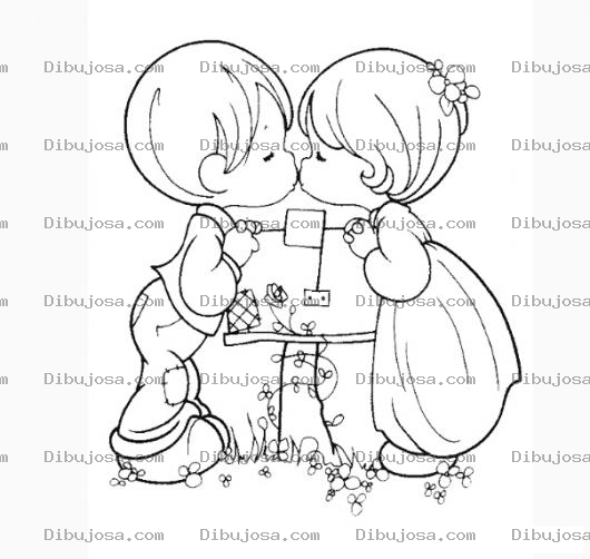 Dibujo para colorear Besito de Precious Moments en un columpio para pintar