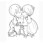 Dibujo para colorear Besito de Precious Moments en un columpio para pintar