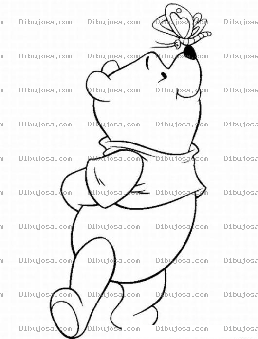 Dibujo para colorear Winnie Pooh con una mariposa