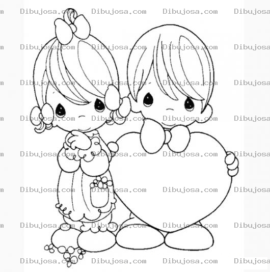 Dibujo para colorear Novios de Precius Moments con un corazon para pintar