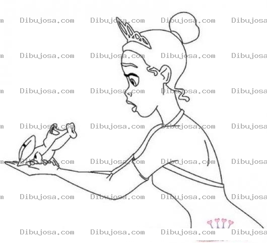 Dibujo para colorear Dibujo De Una Rana Besando A Una Princesa