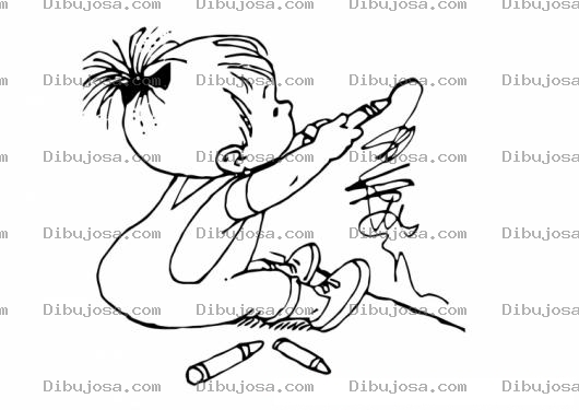 Dibujo para colorear Dibujo De Una Bebe Pintando Y Rayando La Pared Con Crayones De Cera