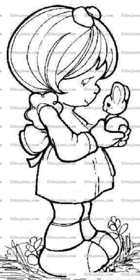 Dibujo para colorear Mujercita con un Conejito de Precios moments para pintar