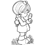 Dibujo para colorear Mujercita con un Conejito de Precios moments para pintar