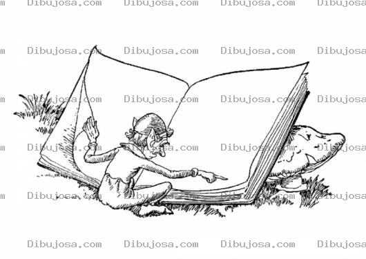 Dibujo para colorear Colorear Elfo Leyendo Un Libro