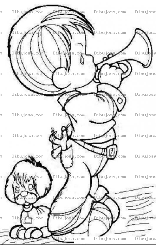 Dibujo para colorear Nino con trompeta de preciousmoments