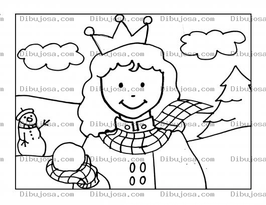 Dibujo para colorear Pintar Princesa jugando en la nieve