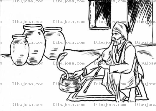 Dibujo para colorear Dibujo De Un Encantador De Serpientes Cobras