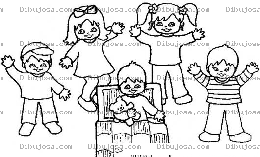 Dibujo para colorear Colorear 5 Ninos Felices