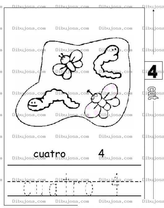 Dibujo para colorear Numero Cuatro 4 Animalitos Para Colorear