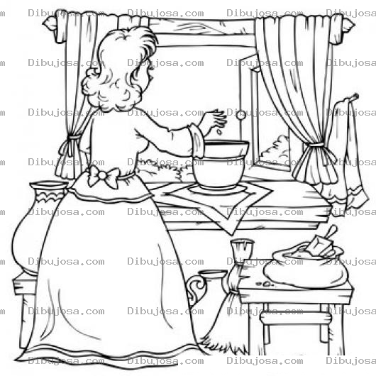Dibujo para colorear Dibujo De Una Mujer Cocinando Para Pintar