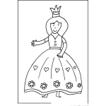 Dibujo para colorear Princesa Con Vestido Largo De Corzaones Y Flores Para Pintar Y Colorear