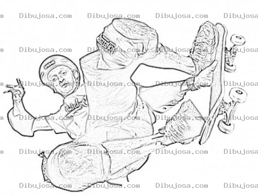 Dibujo para colorear Colorear A Tony Hawk En Patineta