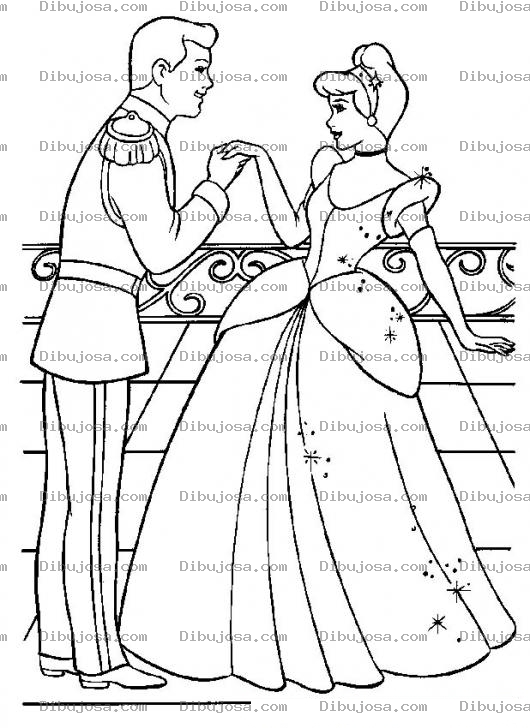 Dibujo para colorear Pintar a Cenicienta con el Principe