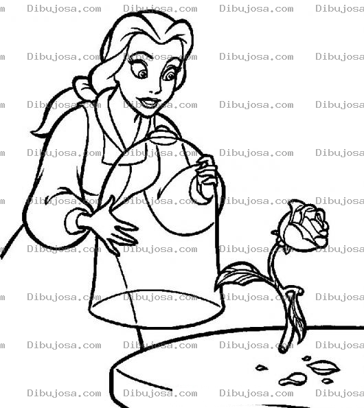 Dibujo para colorear Pintar Princesa con una Rosa