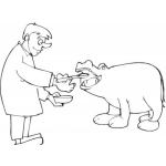 Dibujo para colorear Veterinario Con Hipopotamo Para Colorear
