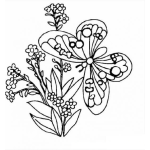 Dibujo para colorear mariposa en un jardin de flores