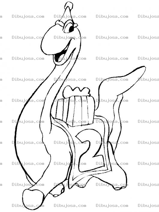 Dibujo para colorear Dinosaurio Con El Numero Dos 2 Para Colorear