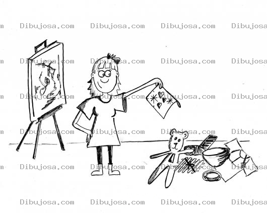 Dibujo para colorear Dibujo De Una Nena Con Un Dibujito De Corazones Para Colorear