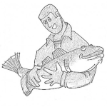 Dibujo para colorear Hombre Con Un Pescado Grande Para Pintar Y Colorear