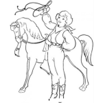 Dibujo para colorear Dibujo De Una Vaquera Con Su Caballo Saludando Al Publico Para Pintar