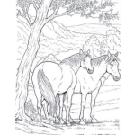 Dibujo para colorear Dibujo De Una Pareja De Caballos Abajo De Un Arbol Para Colorear