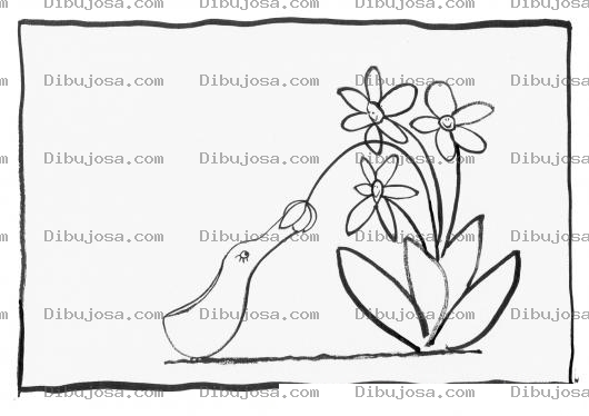 Dibujo para colorear Dibujo De Un Pato Chupando Flores Para Colorear