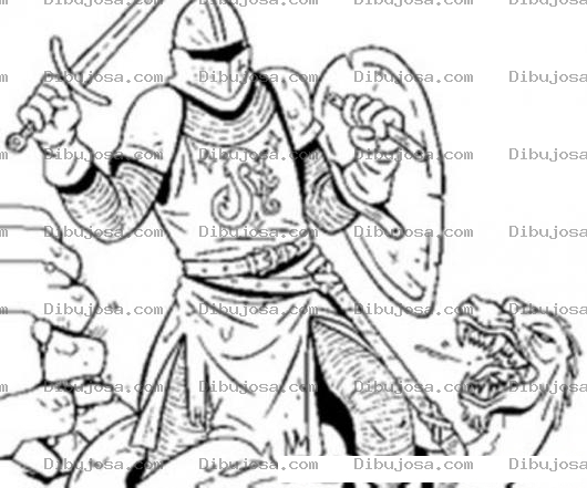 Dibujo para colorear Dibujo De Un Caballero Peleando Con Un Dragon Para Colorear