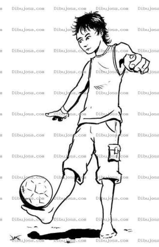 Dibujo para colorear Colorear Muchacho Descalso Jugando Futbol