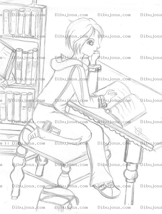 Dibujo para colorear Colorear Chica Estudiando En Su Cuarto