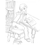 Dibujo para colorear Colorear Chica Estudiando En Su Cuarto