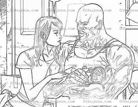 Dibujo para colorear Luke Cage Con Jessica Jones Para Colorear Y Pintar