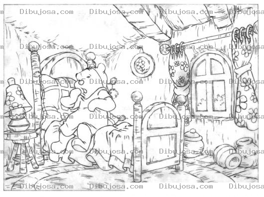 Dibujo para colorear Colorear a Winnie the pooh en su cama