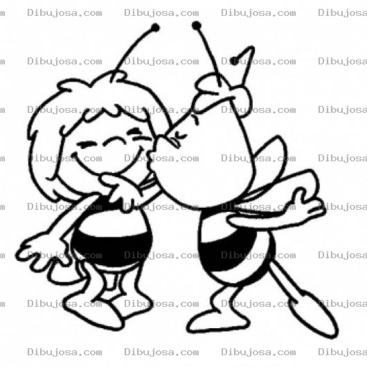 Dibujo para colorear Abejita Maya Recibiendo Un Besito De Willy Para Colorear