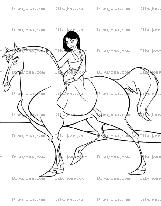 Dibujo para colorear Dibujo De La Princes Jasmin En Su Caballo Para Colorear