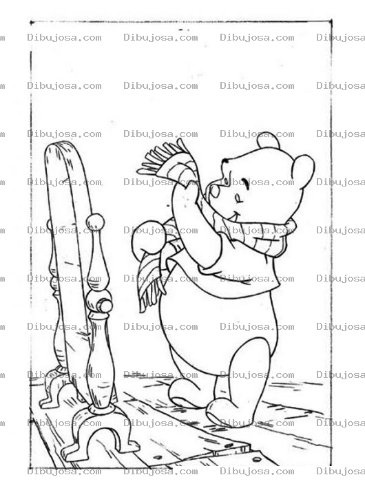 Dibujo para colorear Colorear a Winnie de pooh  viendose en el espejo