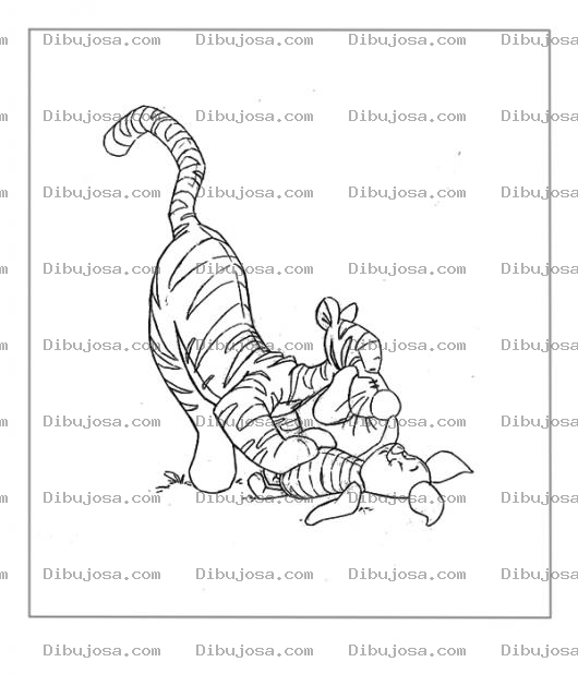 Dibujo para colorear Tiger haciendo cosquillas a pigglet
