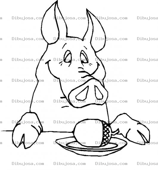 Dibujo para colorear Colorear Marrano Con Una Bellota En Un Plato