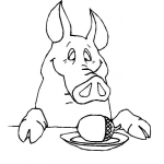 Dibujo para colorear Colorear Marrano Con Una Bellota En Un Plato