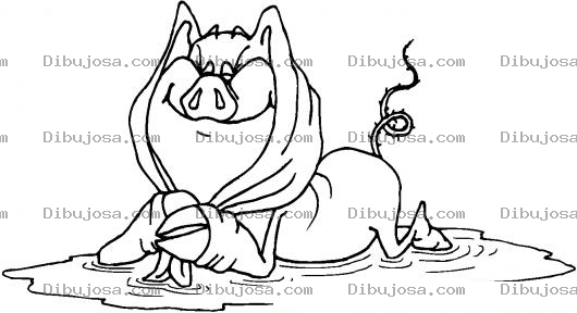 Dibujo para colorear Colorear Cochinita Con Una Toalla En Una Poza De Agua Sucia