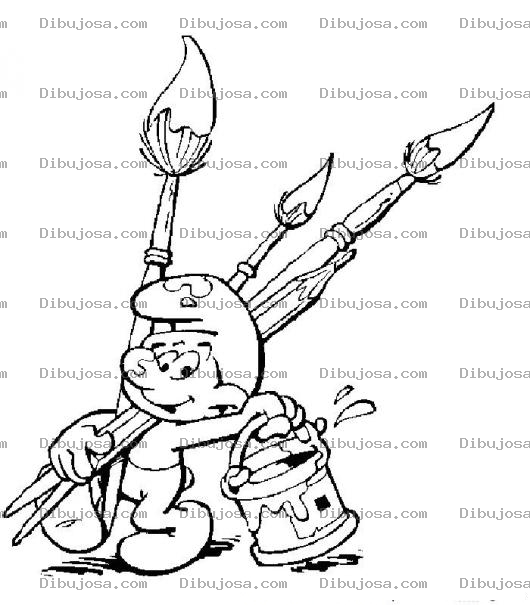 Dibujo para colorear Pintar Pitufos con Pinceles
