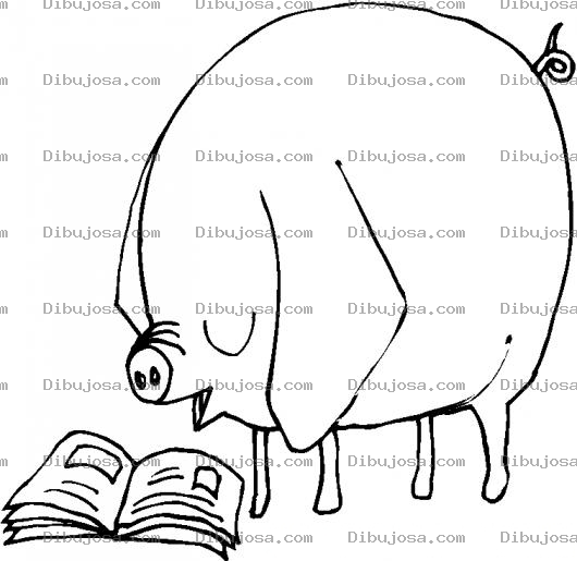 Dibujo para colorear Colorear Cerdo Leyendo Un Libro