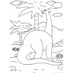 Dibujo para colorear Colorear Dinosaurio Frente A Una Palmera