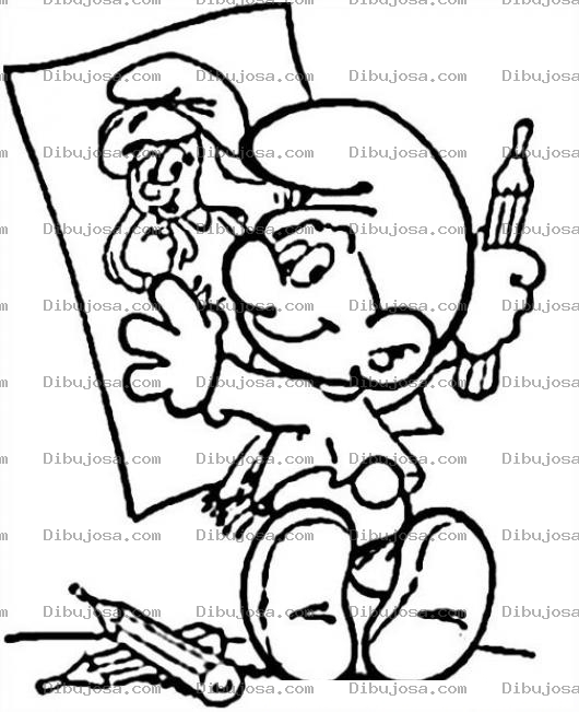 Dibujo para colorear Colorear pitufo pintando a pitufina