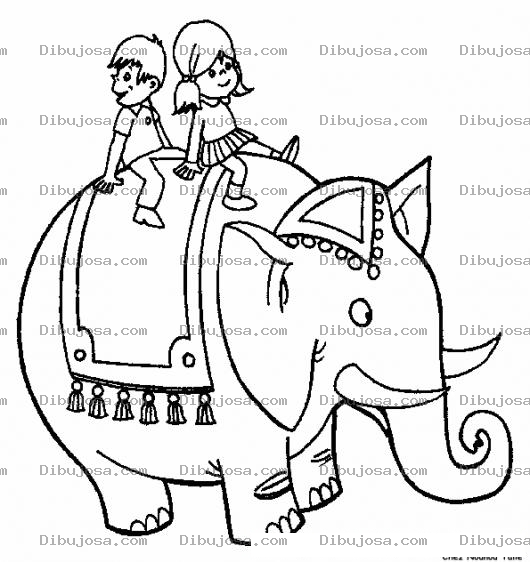 Dibujo para colorear Colorear Ninos Sobre Un Elefante De Circo