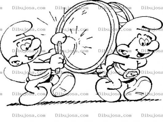Dibujo para colorear Colorear pitufos tocando el tambor