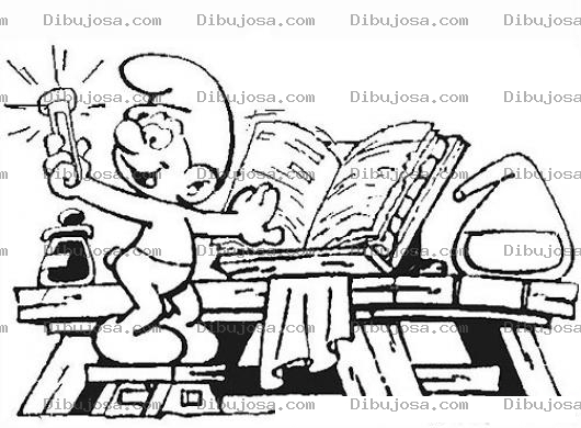 Dibujo para colorear Pintar pitufo cientifico