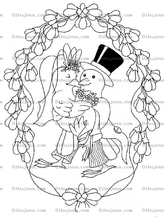 Dibujo para colorear Palomas Reciencasadas Para Colorear